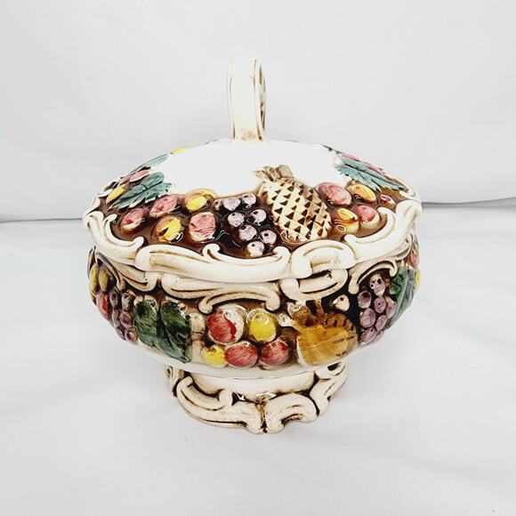 Vintage  Lefton 1958 Ceramic Della Robbia Robia Fruit Dish with Lid - Picture 5 of 15